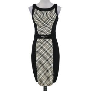 WHBM Dress Womens 4 White Black Plaid Stretch Side Zip Lined Sheath Pencil